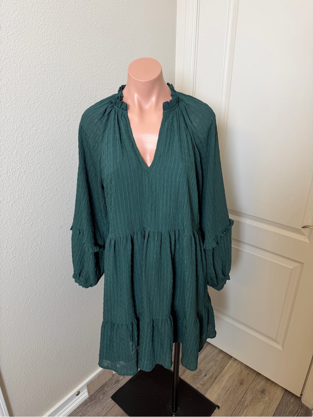 Anthropologie Anne Tiered Dark Green Tunic Dress Sz S